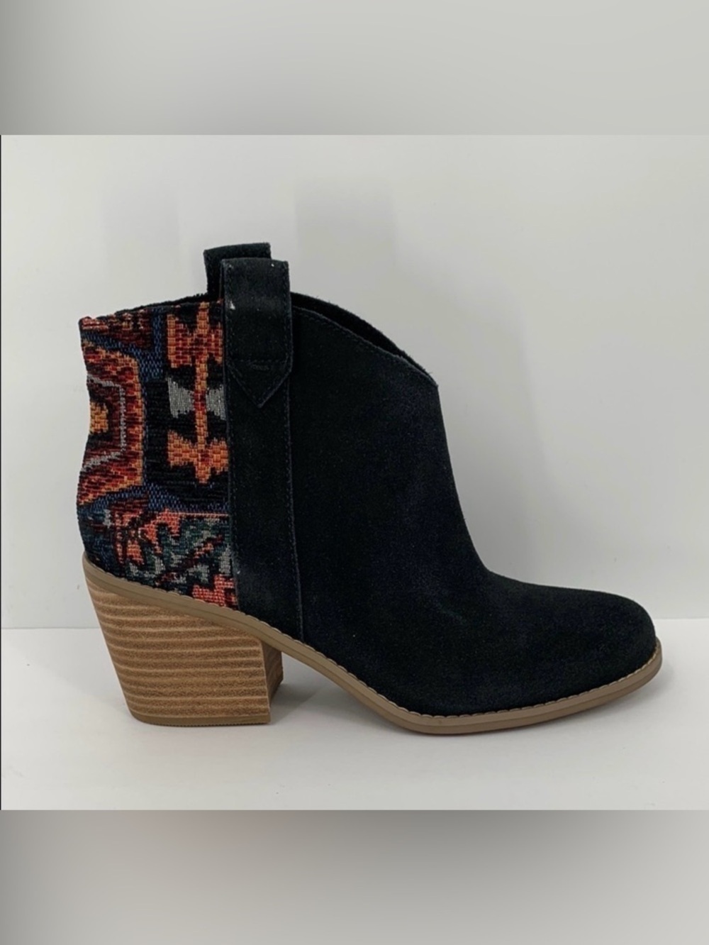 TOMS Constance Cowboy Western ankle boots black suede boho tapestry shoe new 7.5